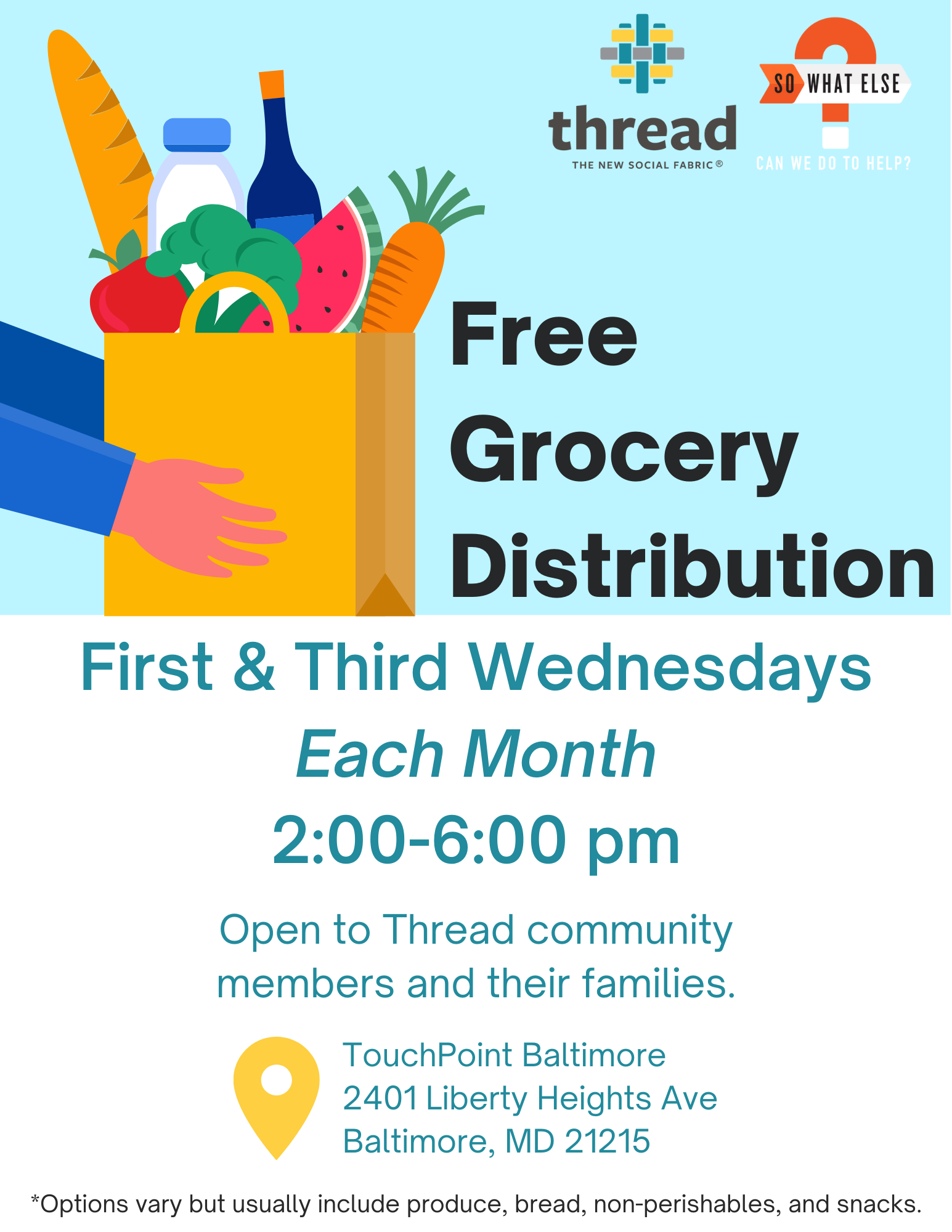 Free Grocery Distribution - 1st and 3rd Wednesdays – Thread